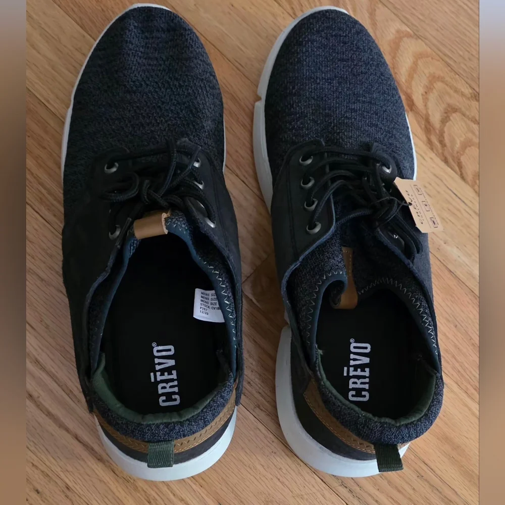 NEW Crevo Men's 11 Navy Alder Casual Knit Lace-Up Sneakers w Brown Accents